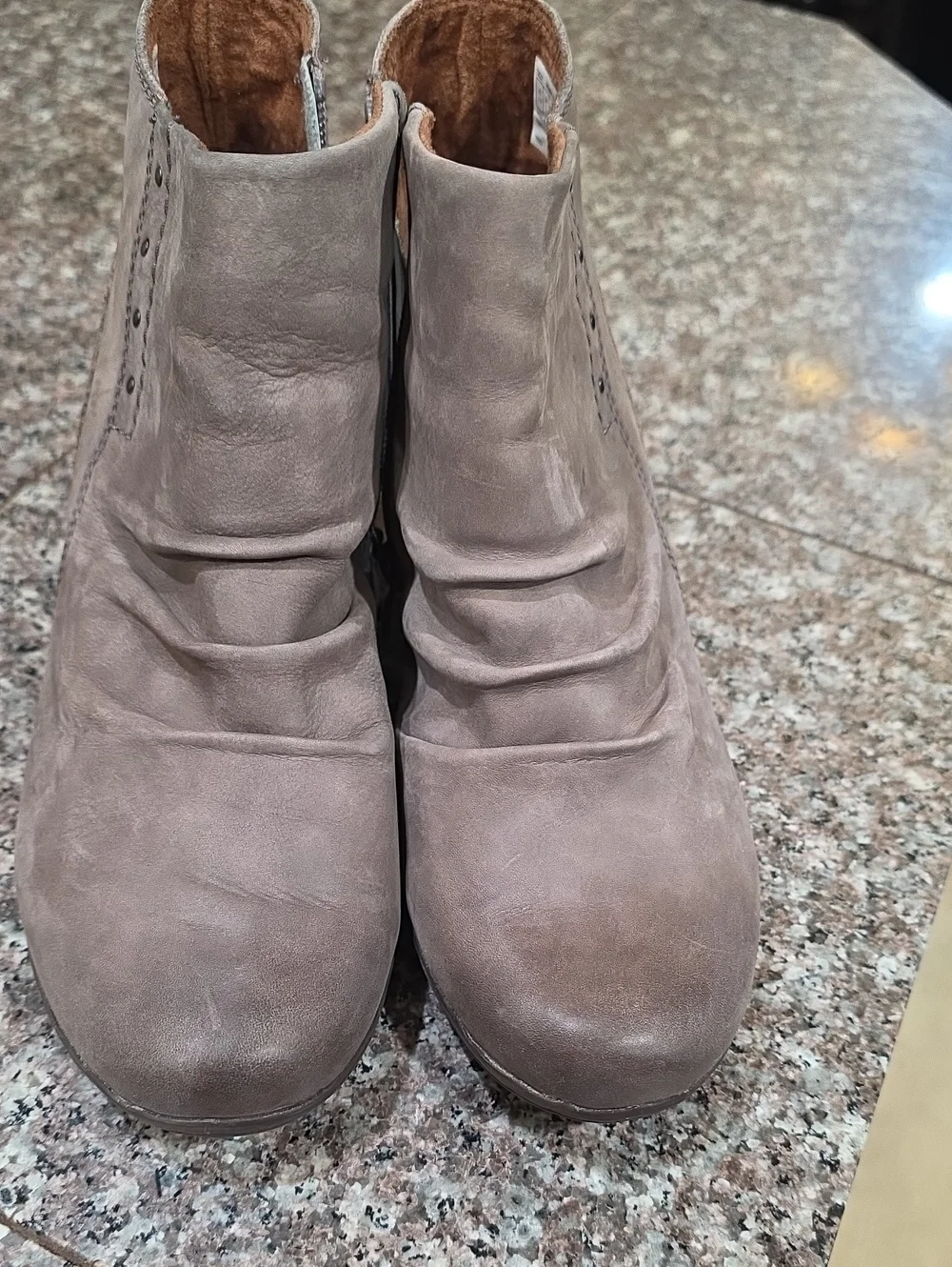 Women’s Slip-On Ankle Booties in Taupe Suede